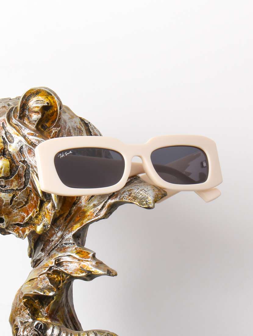 ted smith unisex rectangle beige black sunglasses with uv protected lenses