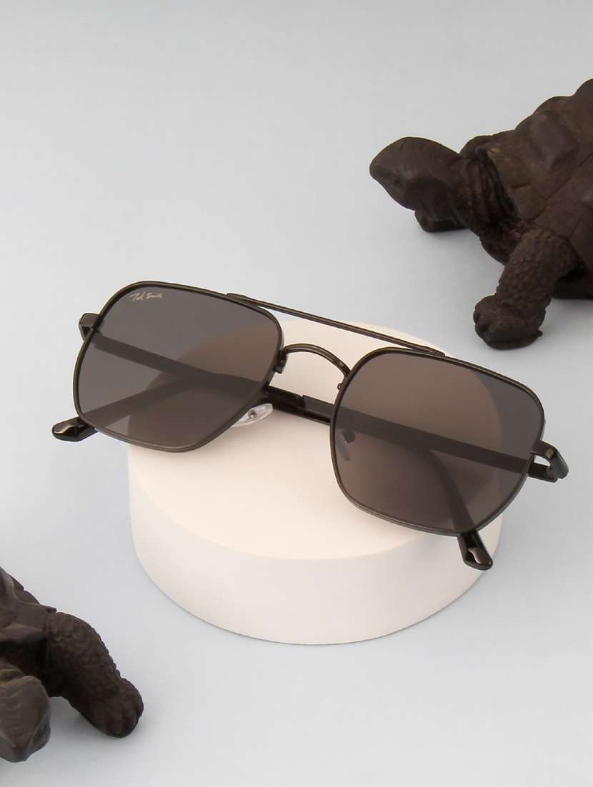 ted smith unisex aviator square black sunglasses with uv protected lenses