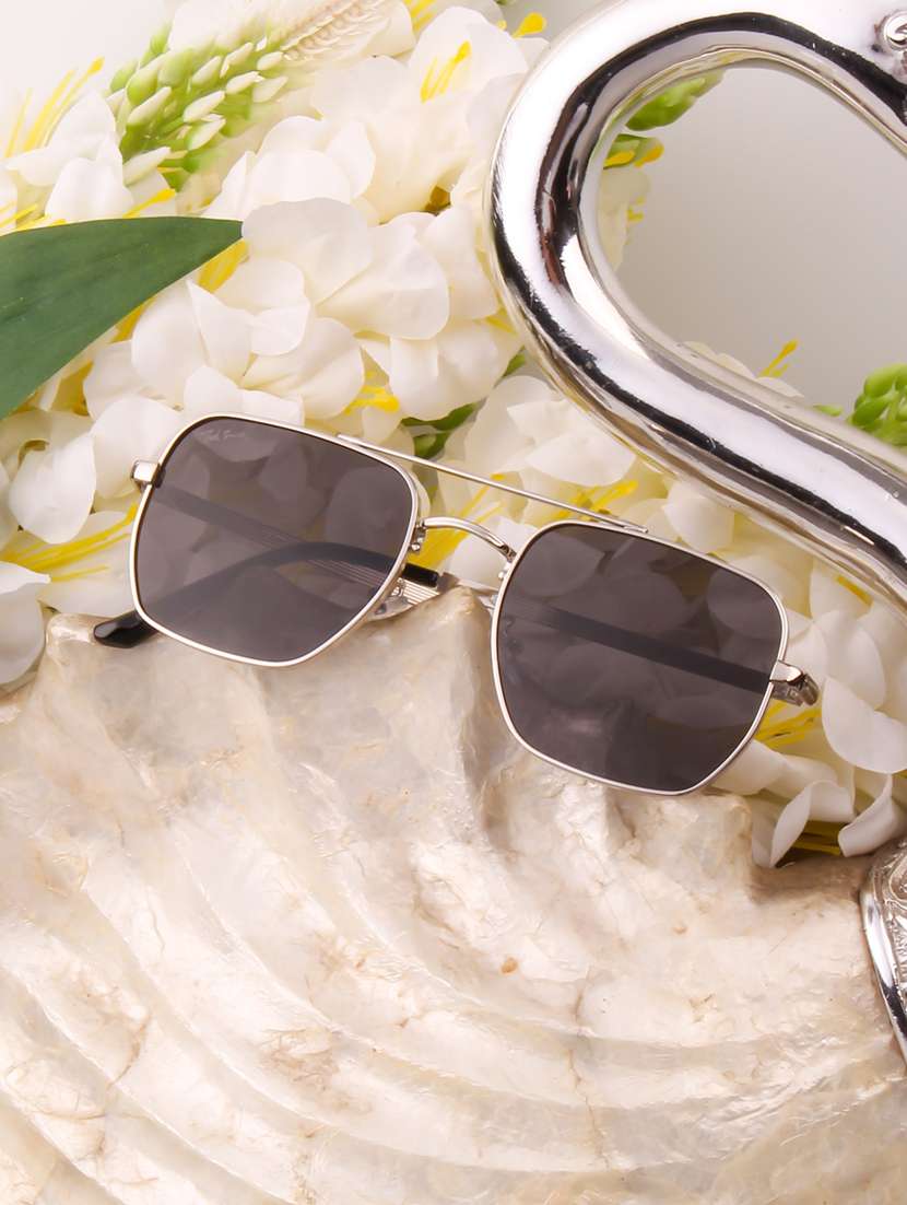 ted smith unisex aviator square silver black uv protected sunglasses