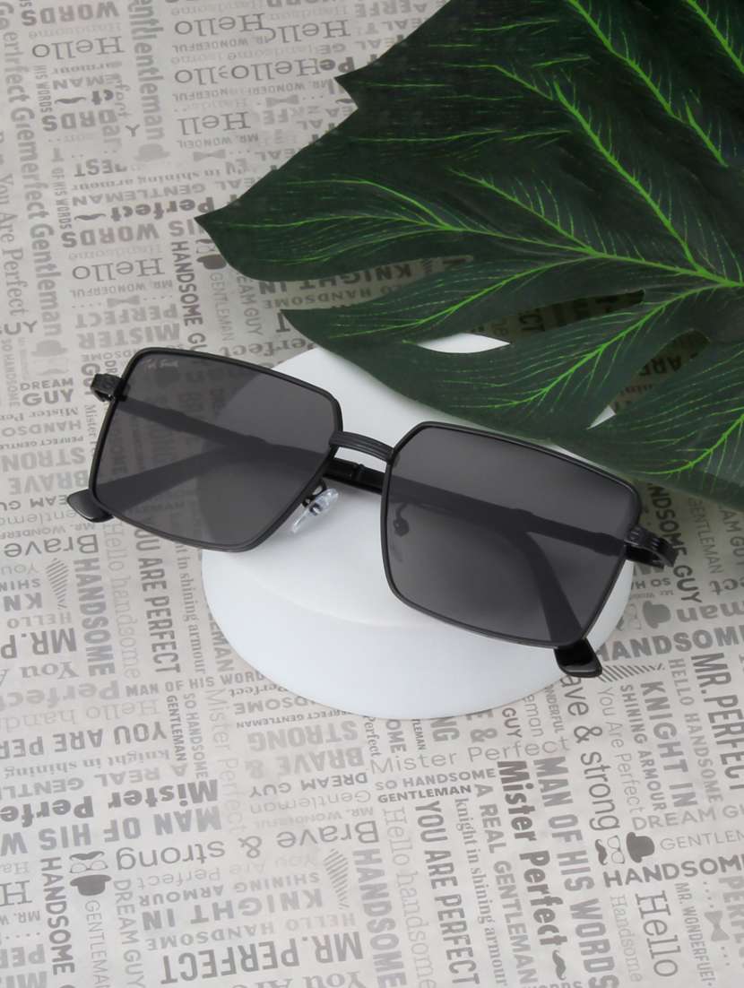 ted smith unisex square black sunglasses with uv protected lenses