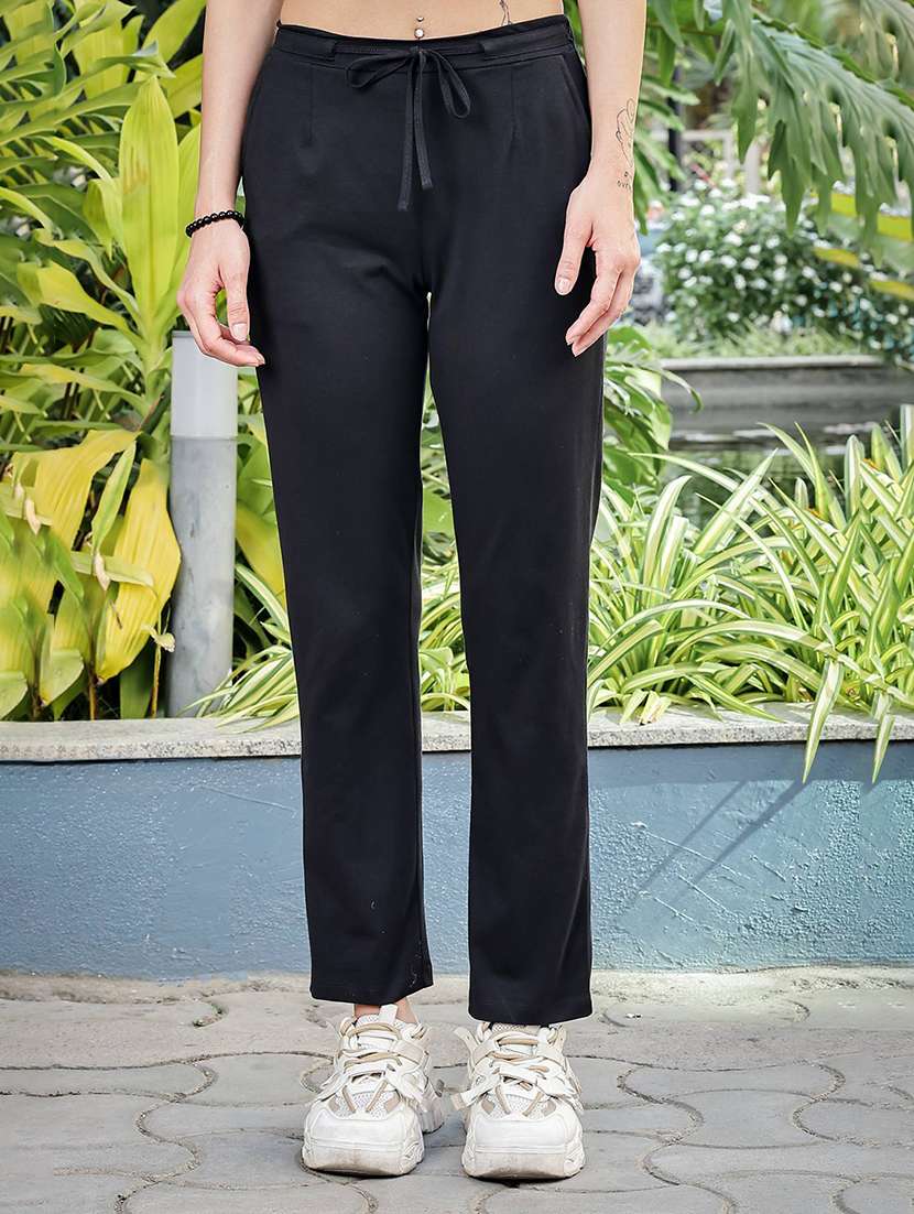 women solid mid rise regular track pant