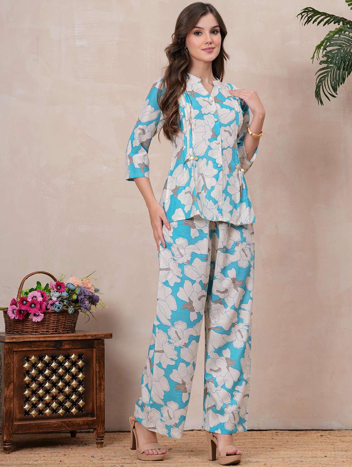 women three quarter sleeve regular fit ethnic co-ord set - 22146634 -  Standard Image - 2