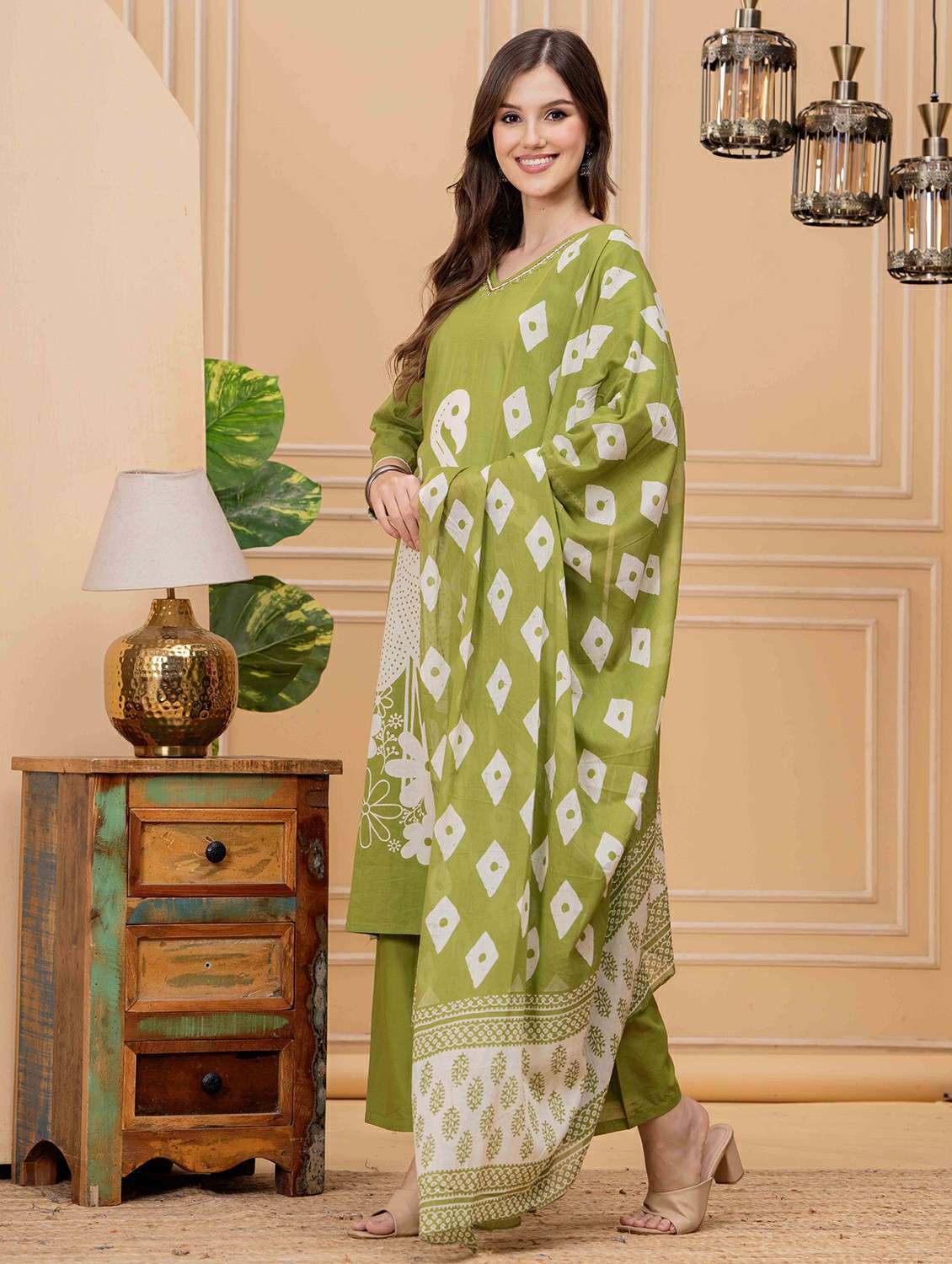 women printed three quarter sleeve kurta pant with dupatta set - 22146654 -  Standard Image - 2