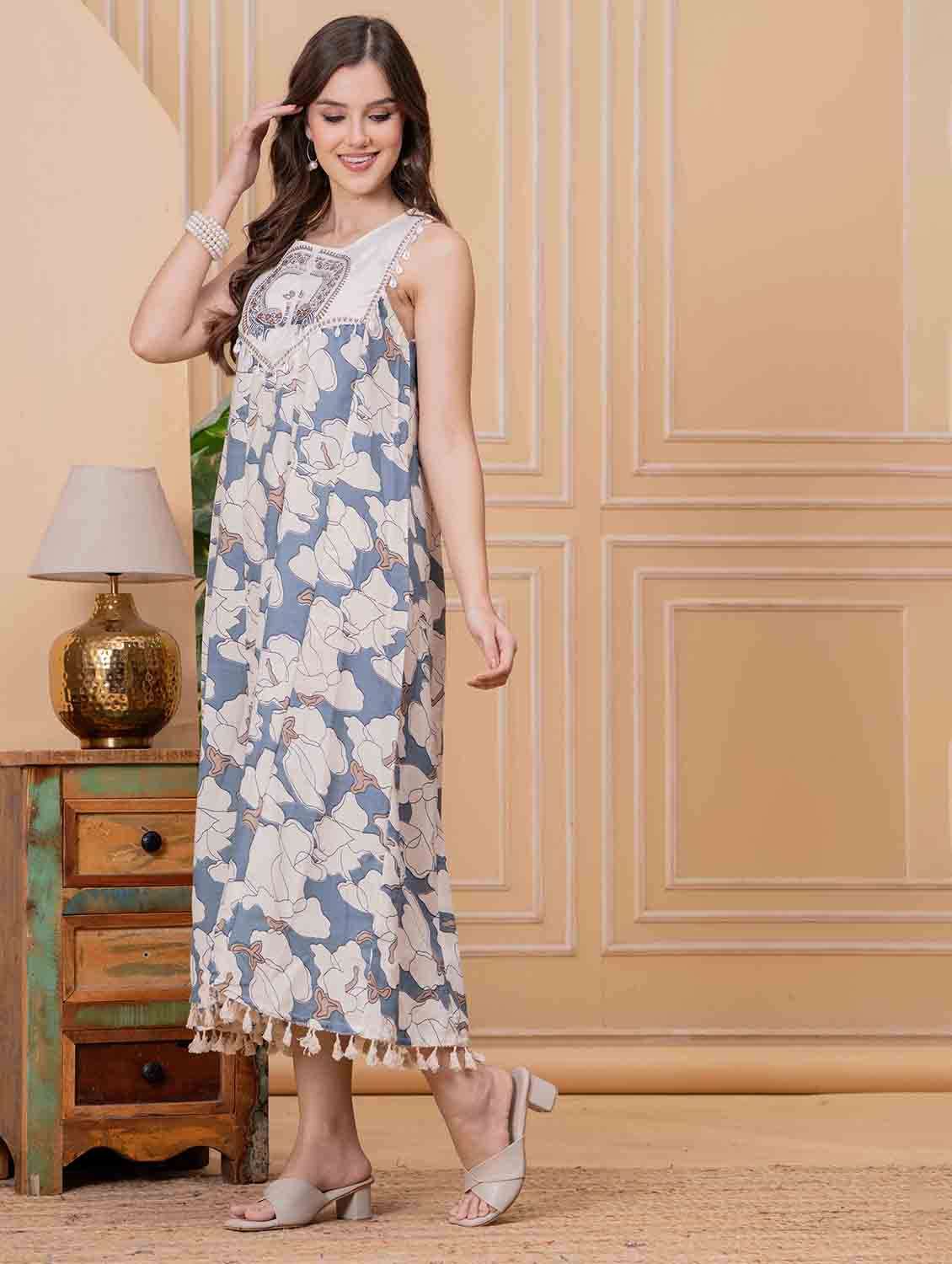 women floral sleeveless a-line ethnic dress - 22146669 - Standard Image - 2