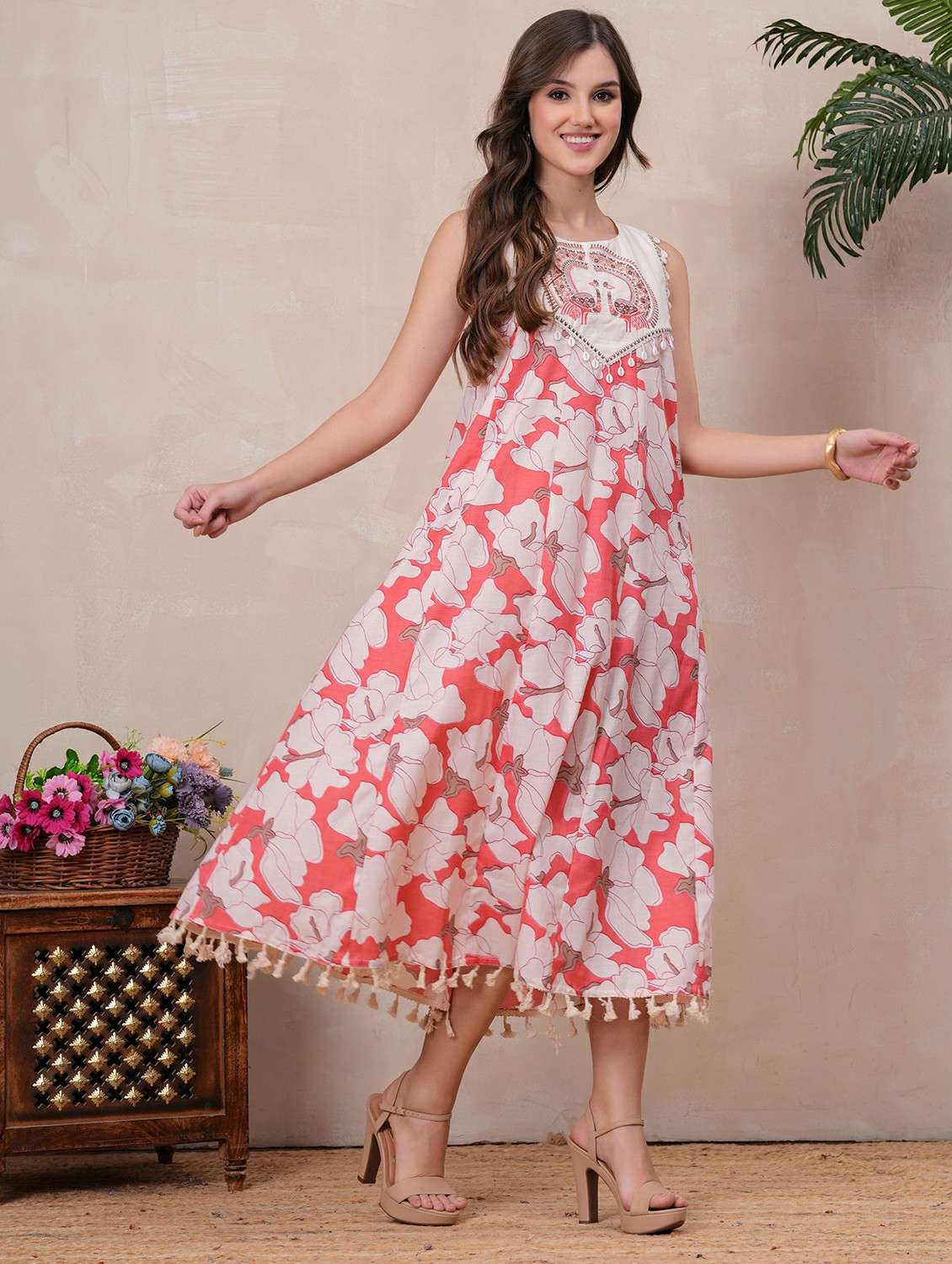 women floral sleeveless a-line ethnic dress - 22146670 - Standard Image - 2