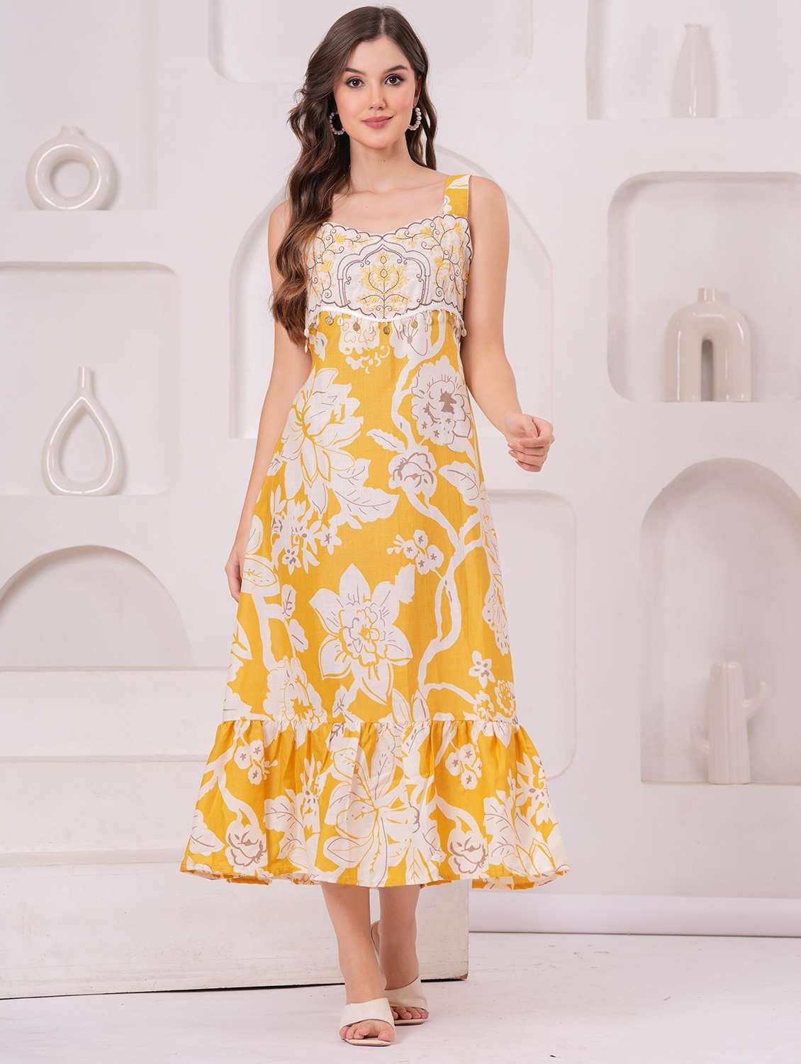 women floral sleeveless tiered ethnic dress - 22146678 - Standard Image - 2