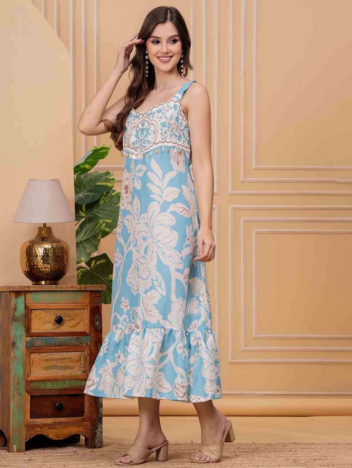 women floral sleeveless tiered ethnic dress - 22146680 - Standard Image - 2
