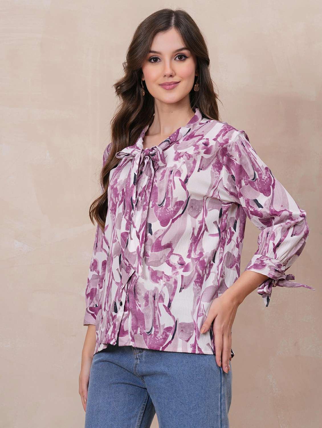 women printed three quarter sleeve regular shirt - 22146689 - Standard Image - 2