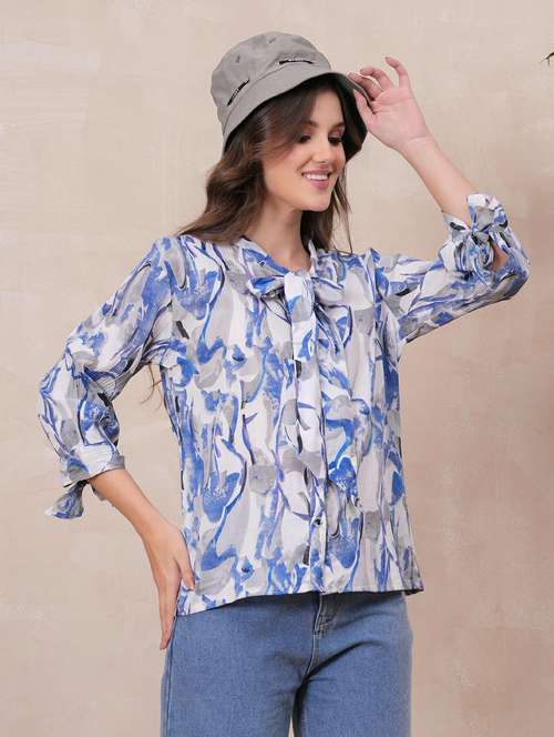 women printed three quarter sleeve regular shirt - 22146691 -  Standard Image - 0