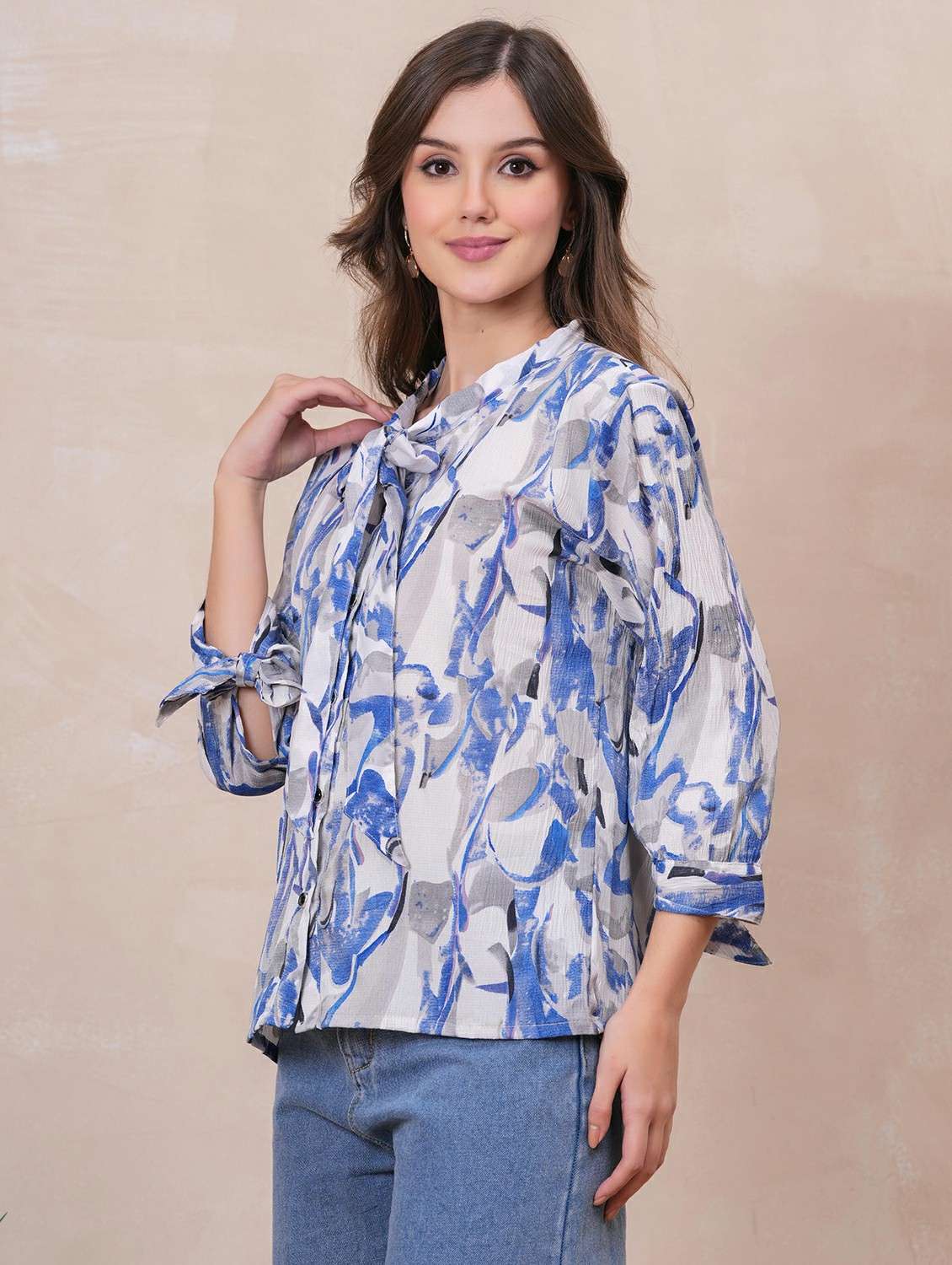 women printed three quarter sleeve regular shirt - 22146691 - Standard Image - 2