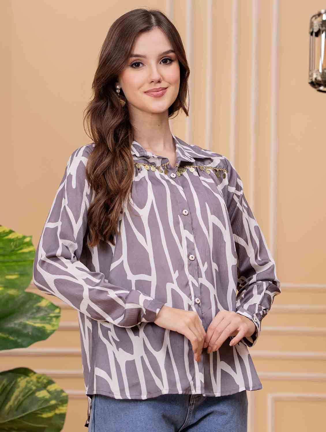 women printed long sleeve regular shirt