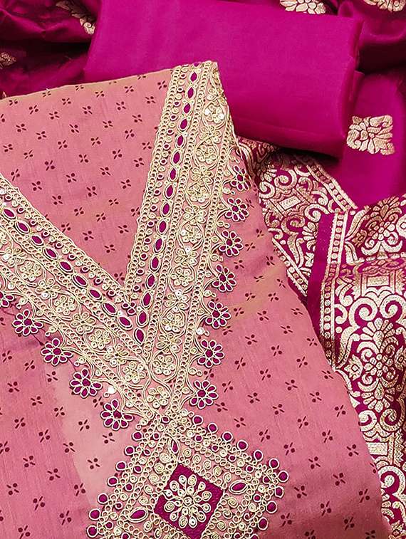 women printed embroidered unstitched suit set - 22146700 -  Standard Image - 2