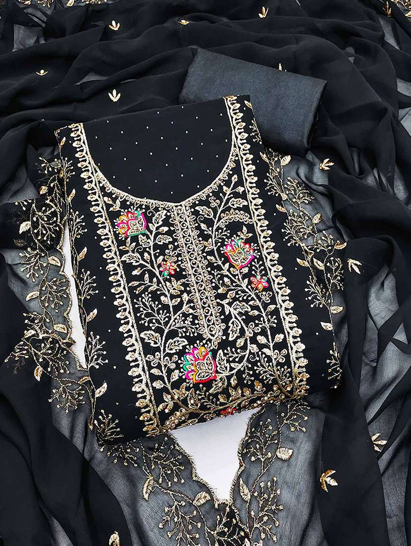 women solid with work unstitched suit set