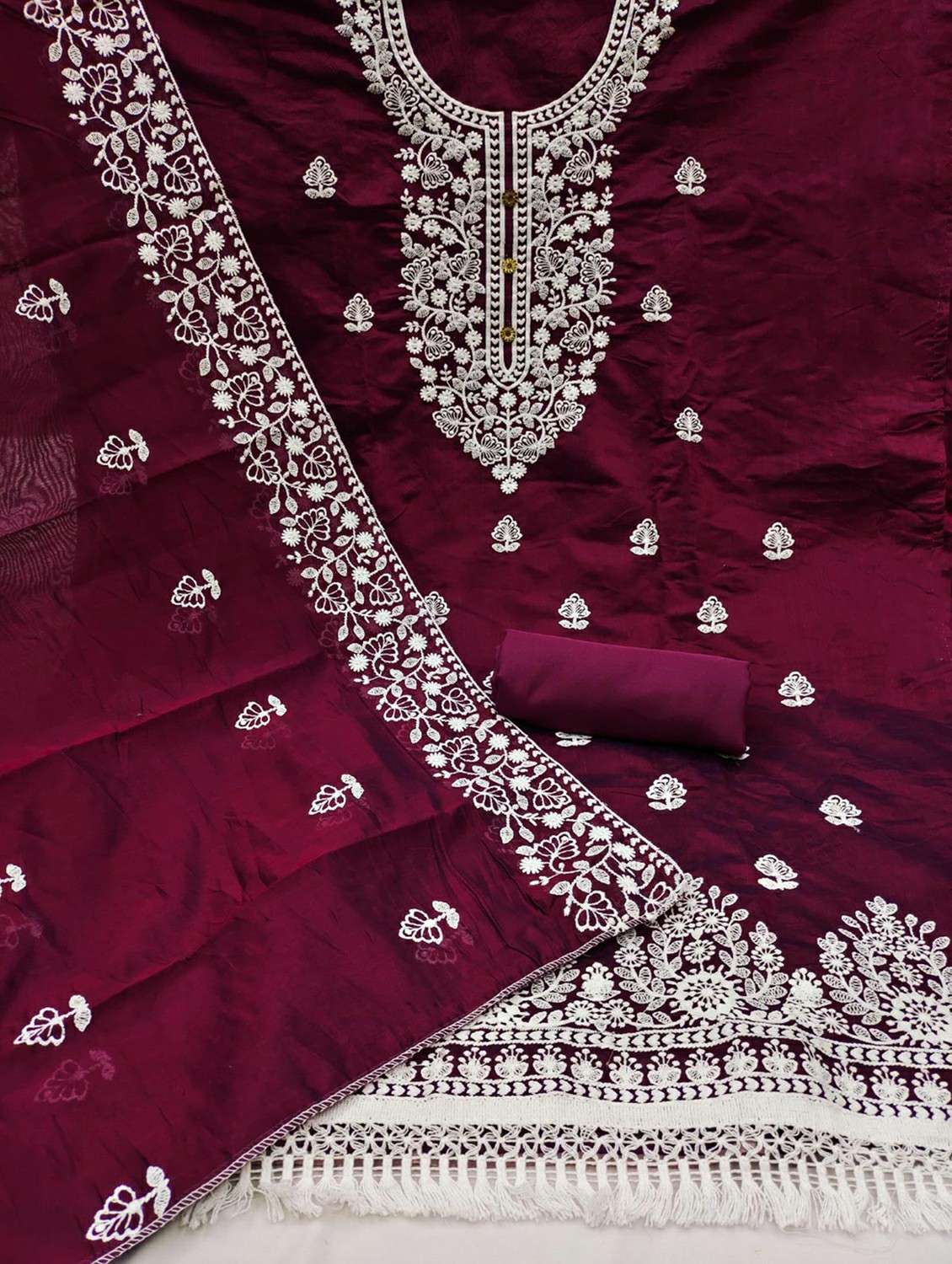 women solid with work embroidered unstitched suit set - 22146733 -  Standard Image - 2