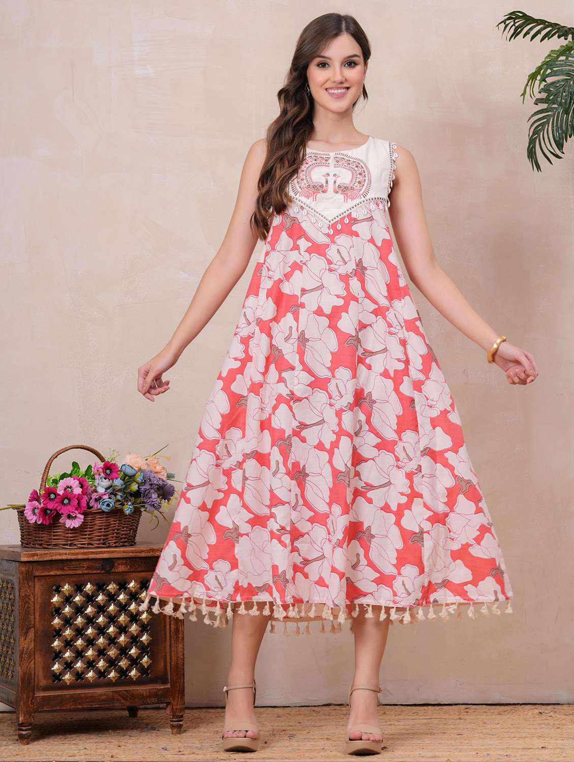 women floral sleeveless a-line ethnic dress - 22146762 - Standard Image - 2