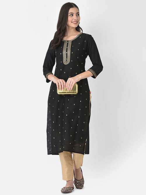 women embroidered three quarter sleeve straight kurta - 22146778 -  Standard Image - 0