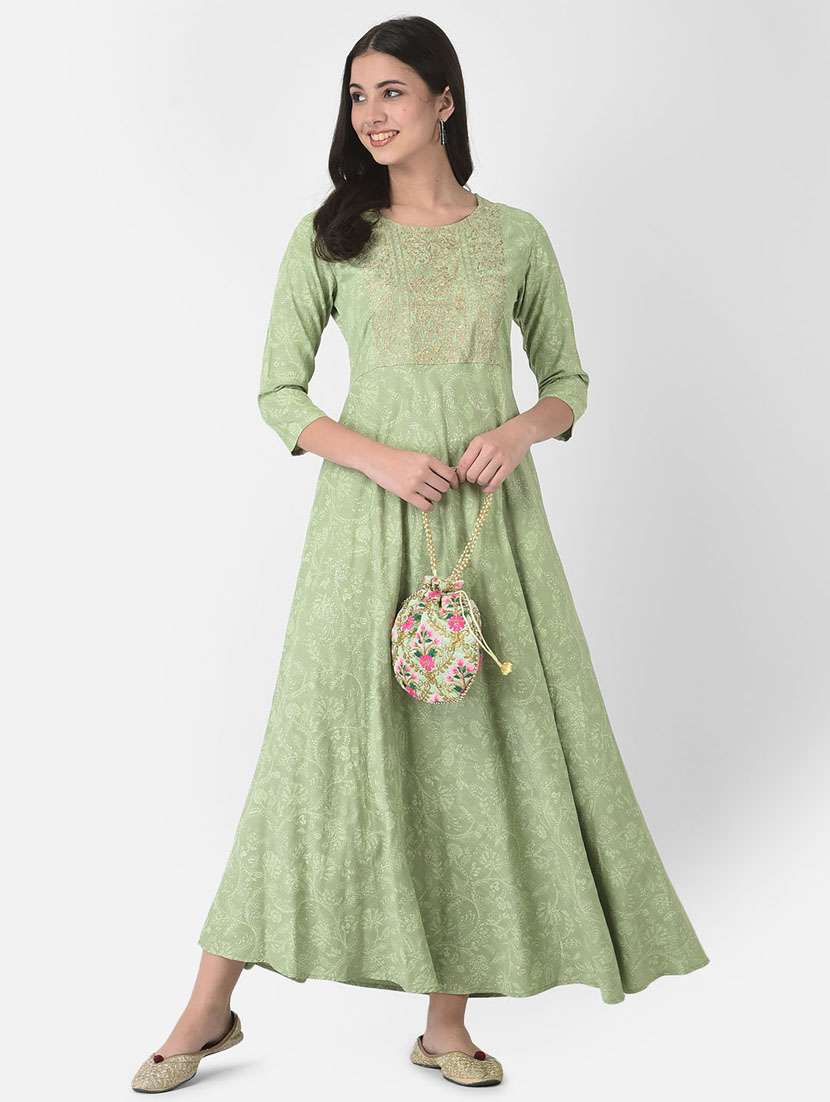 women embroidered three quarter sleeve anarkali kurta