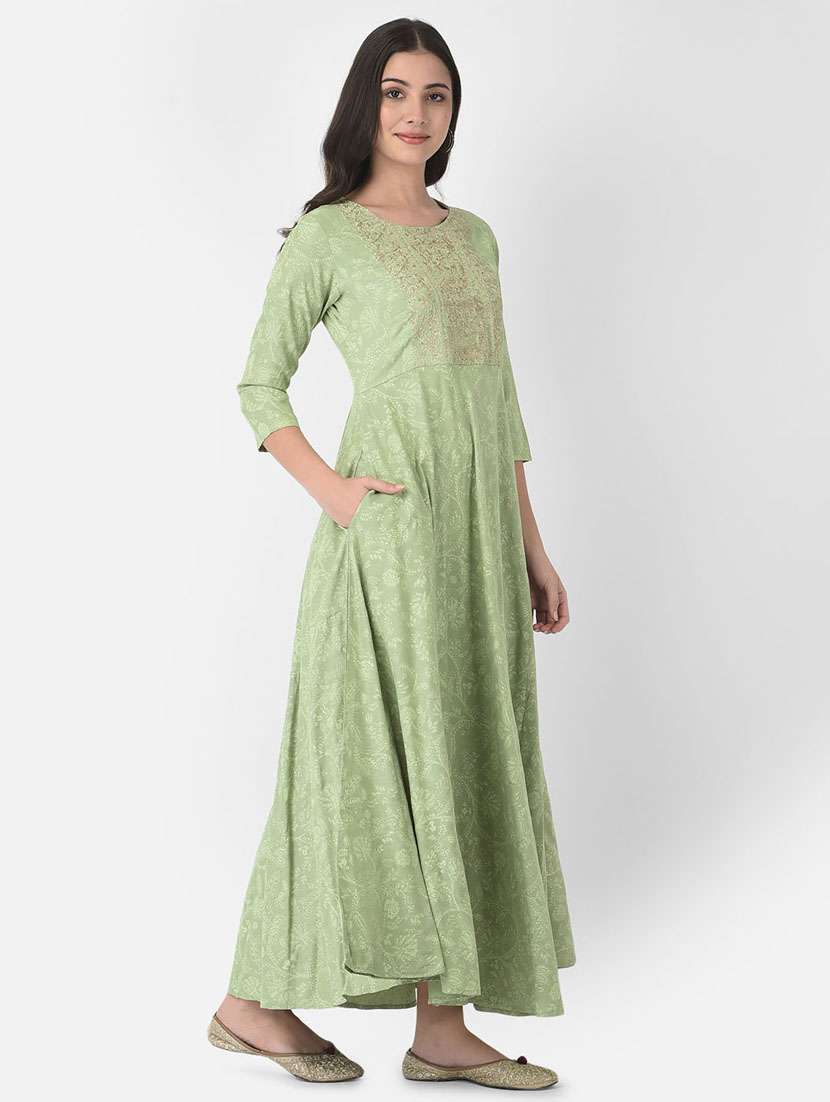 women embroidered three quarter sleeve anarkali kurta - 22146781 -  Standard Image - 2
