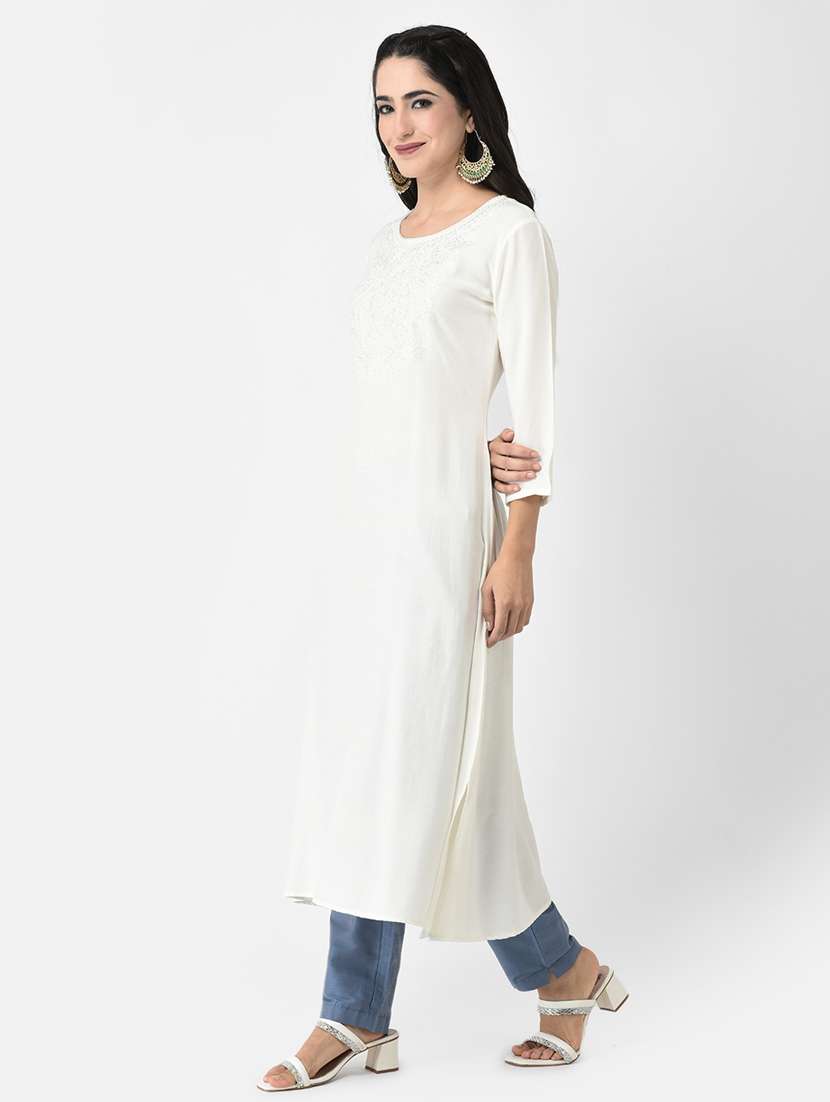 women embroidered three quarter sleeve a-line kurta - 22146783 -  Standard Image - 2