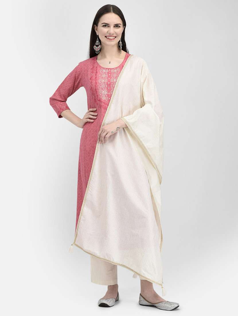 women embroidered three quarter sleeve a-line kurta