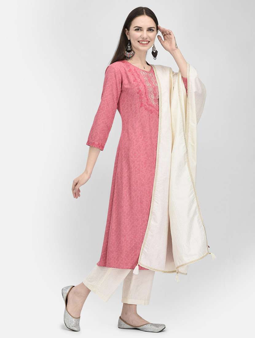 women embroidered three quarter sleeve a-line kurta - 22146785 -  Standard Image - 2