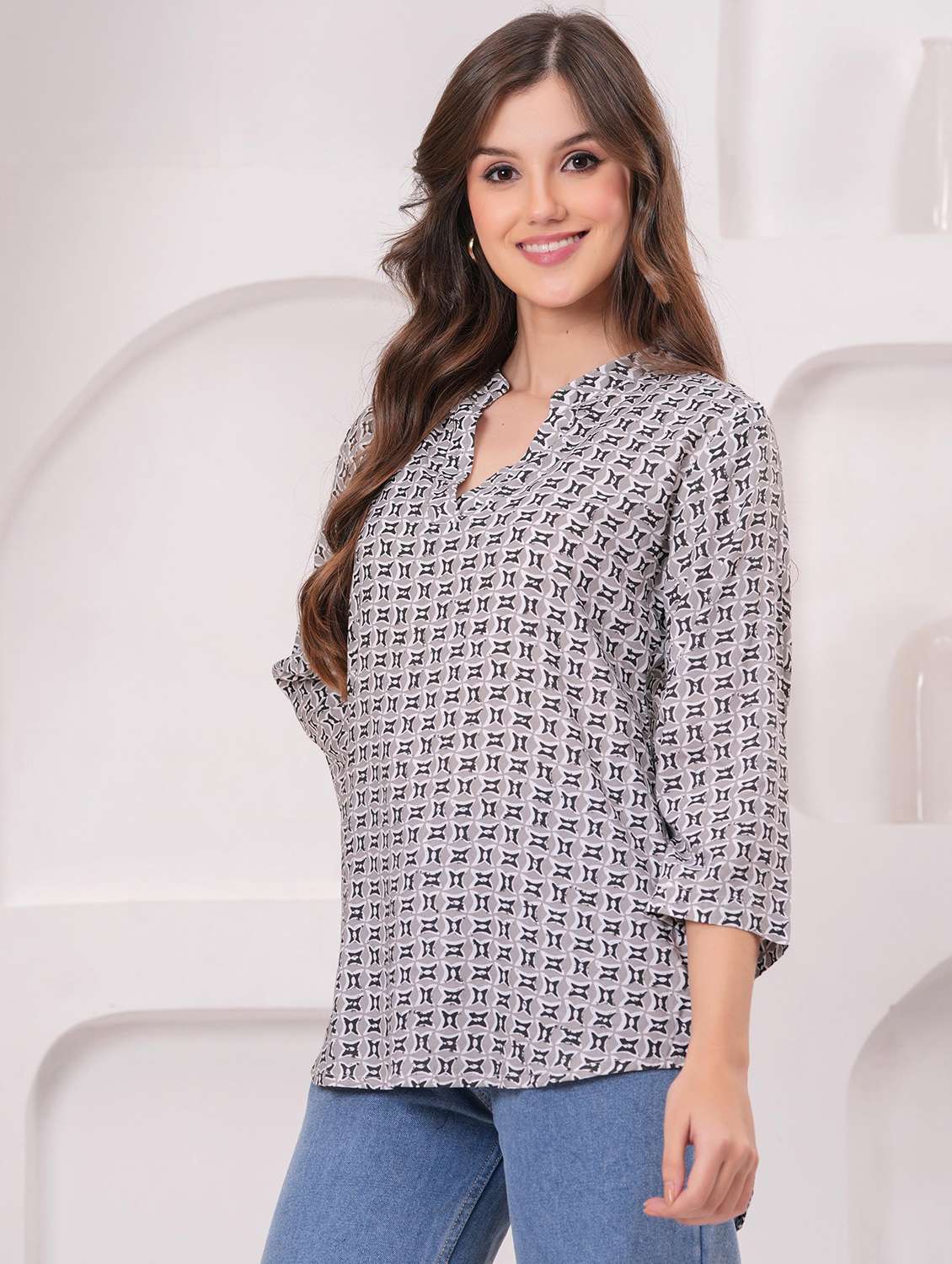 women printed three quarter sleeve ethnic top - 22146806 - Standard Image - 2