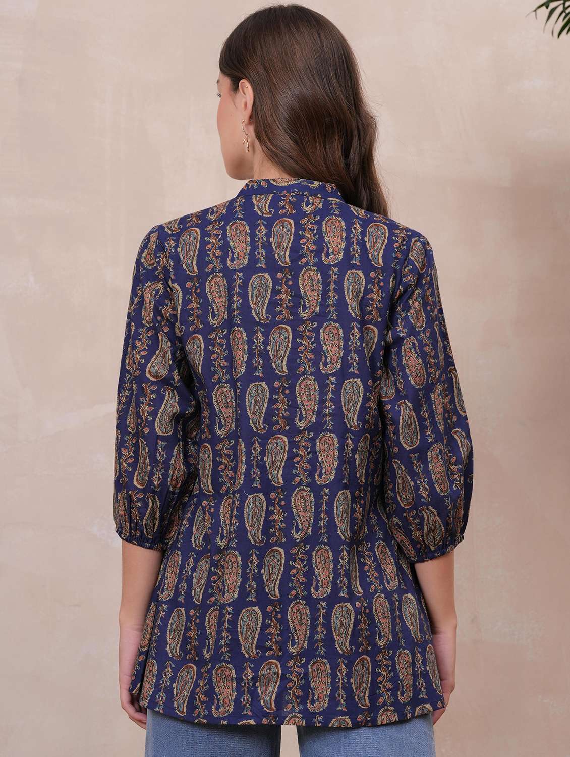 women paisley printed three quarter sleeve ethnic top - 22146807 -  Standard Image - 2