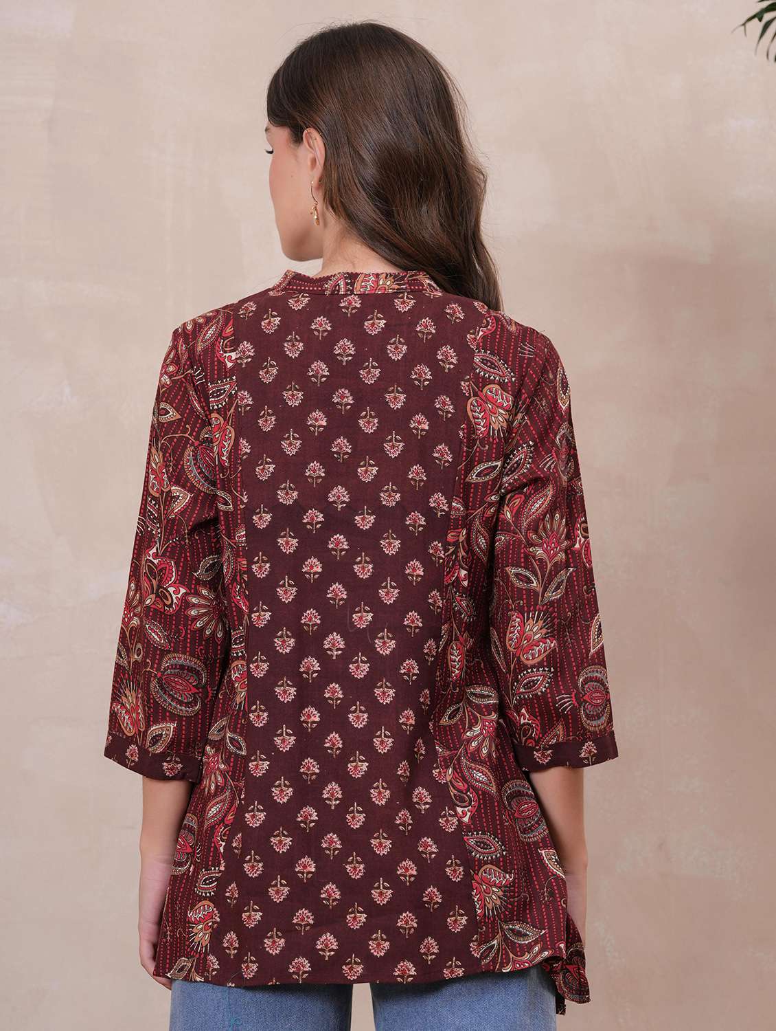 women floral printed three quarter sleeve ethnic top - 22146809 -  Standard Image - 2