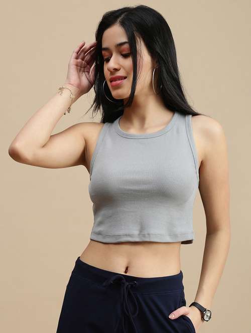 women solid sleeveless crop top - 22146884 -  Standard Image - 0