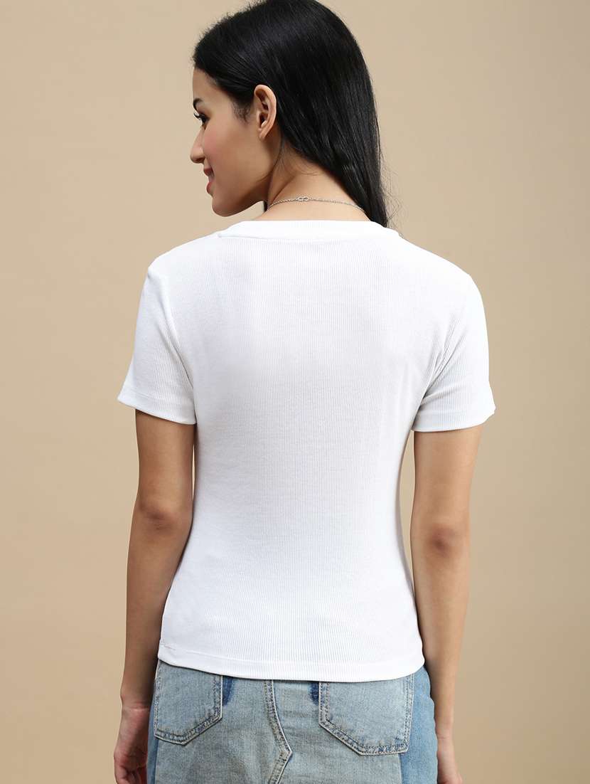 women solid short sleeve crop top - 22146885 -  Standard Image - 2