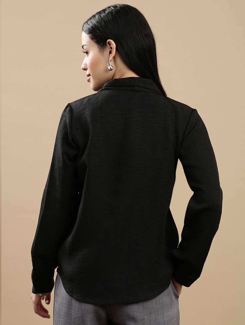 women solid collared long sleeve top - 22146890 -  Standard Image - 2