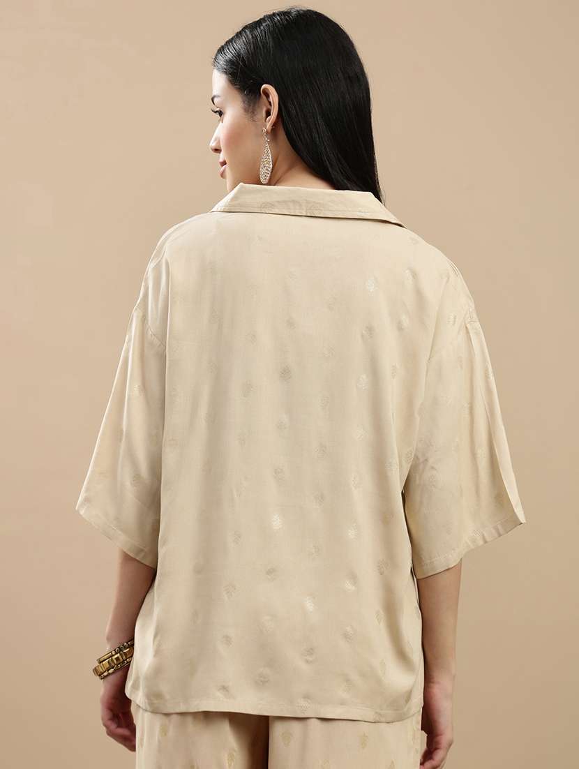 women printed collared three quarter sleeve top - 22146892 -  Standard Image - 2