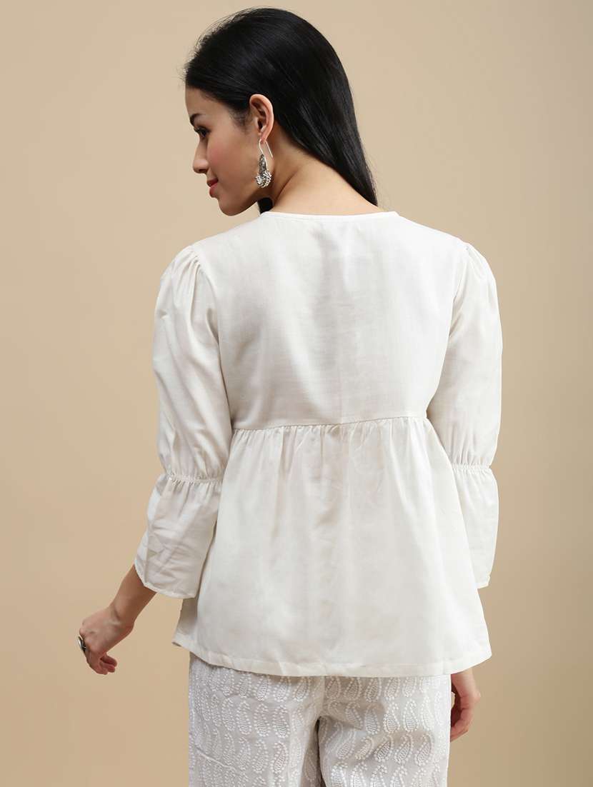 women solid puff sleeve peplum top - 22146907 -  Standard Image - 2