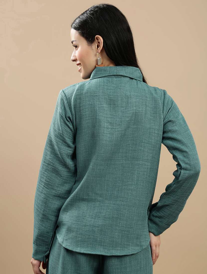 women solid collared long sleeve shirt - 22146908 -  Standard Image - 2