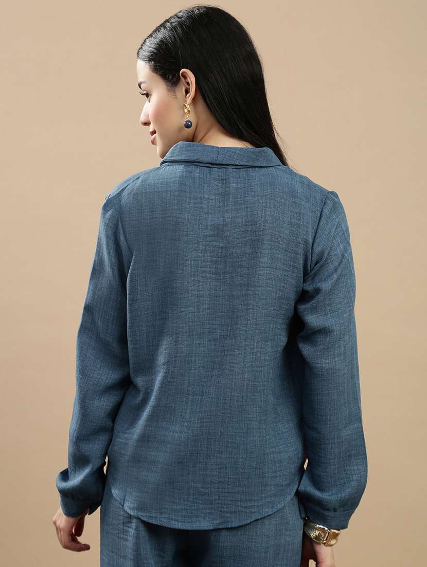 women solid collared short sleeve shirt - 22146909 -  Standard Image - 2