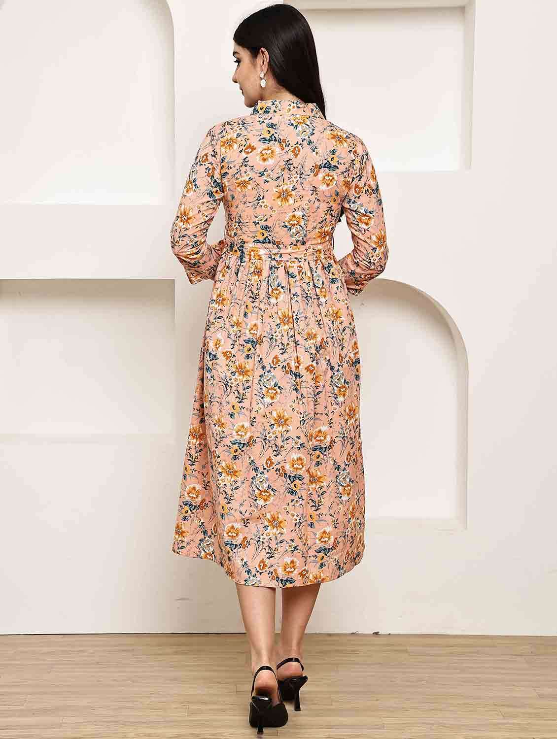 women printed three quarter sleeve a-line dress - 22146918 -  Standard Image - 2