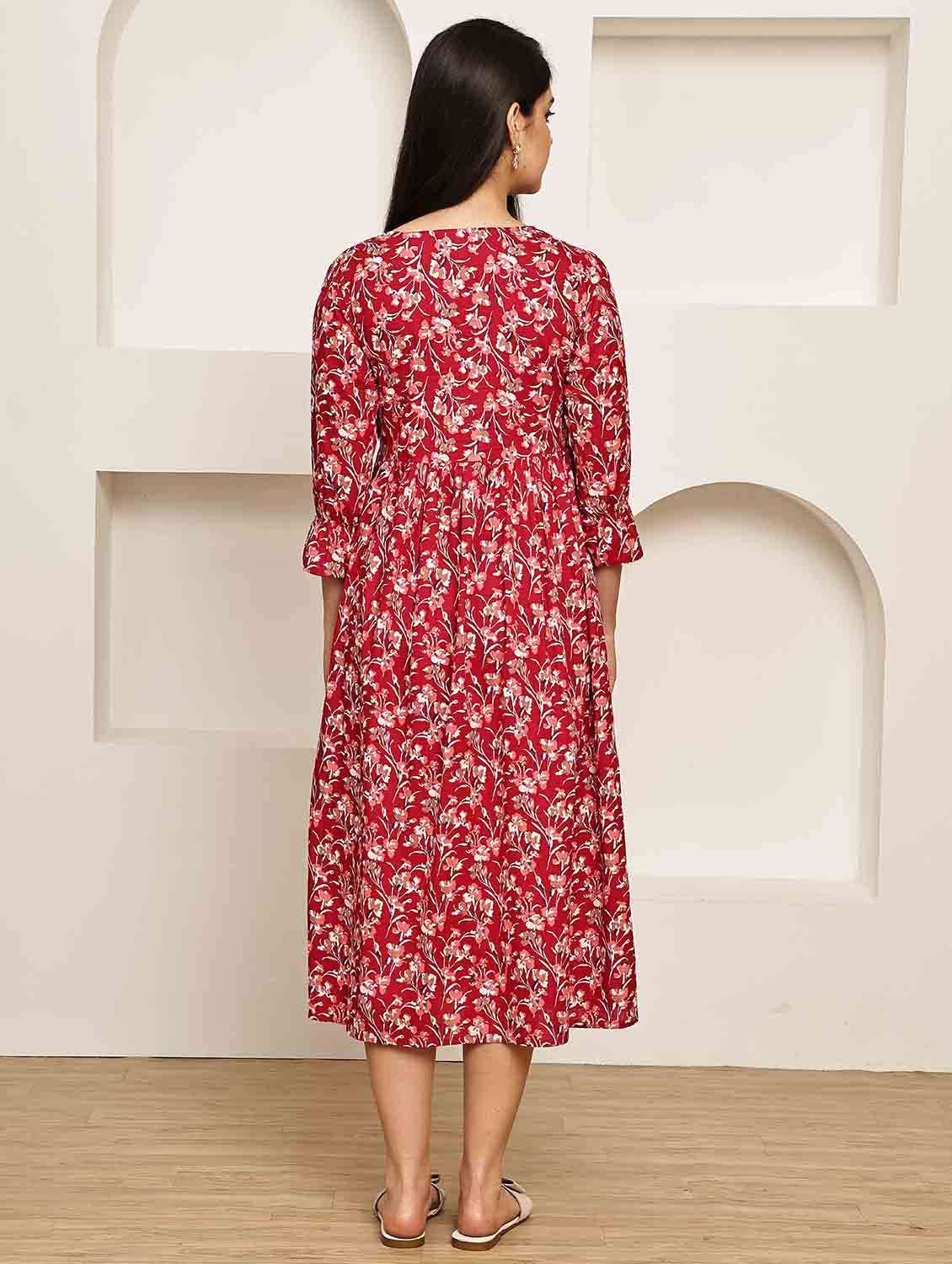 women printed three quarter sleeve dress - 22146920 -  Standard Image - 2