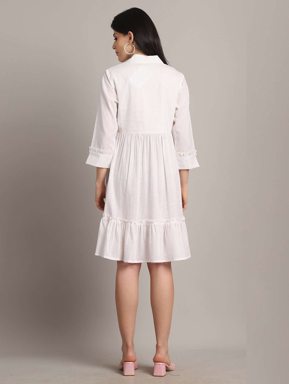 women solid three quarter sleeve dress - 22146929 -  Standard Image - 2