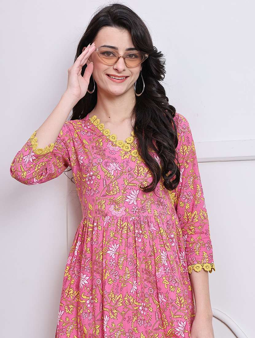 women printed three quarter sleeve dress - 22146940 -  Standard Image - 2