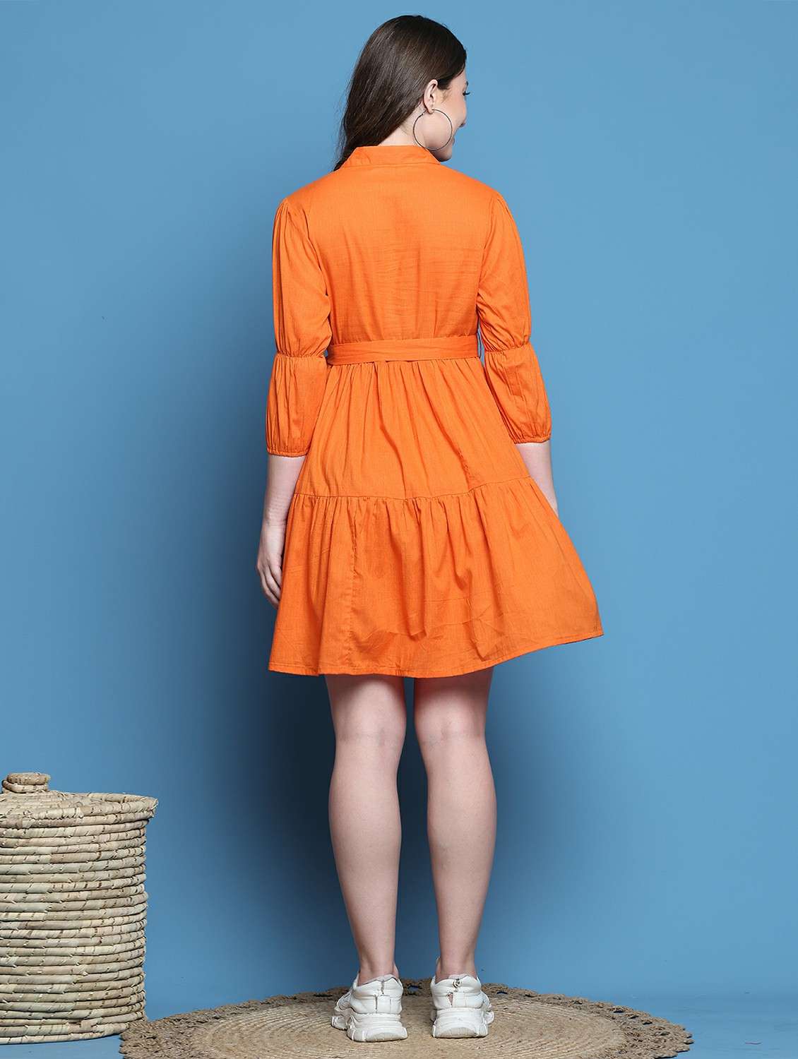 women solid three quarter sleeve tiered dress - 22146942 -  Standard Image - 2