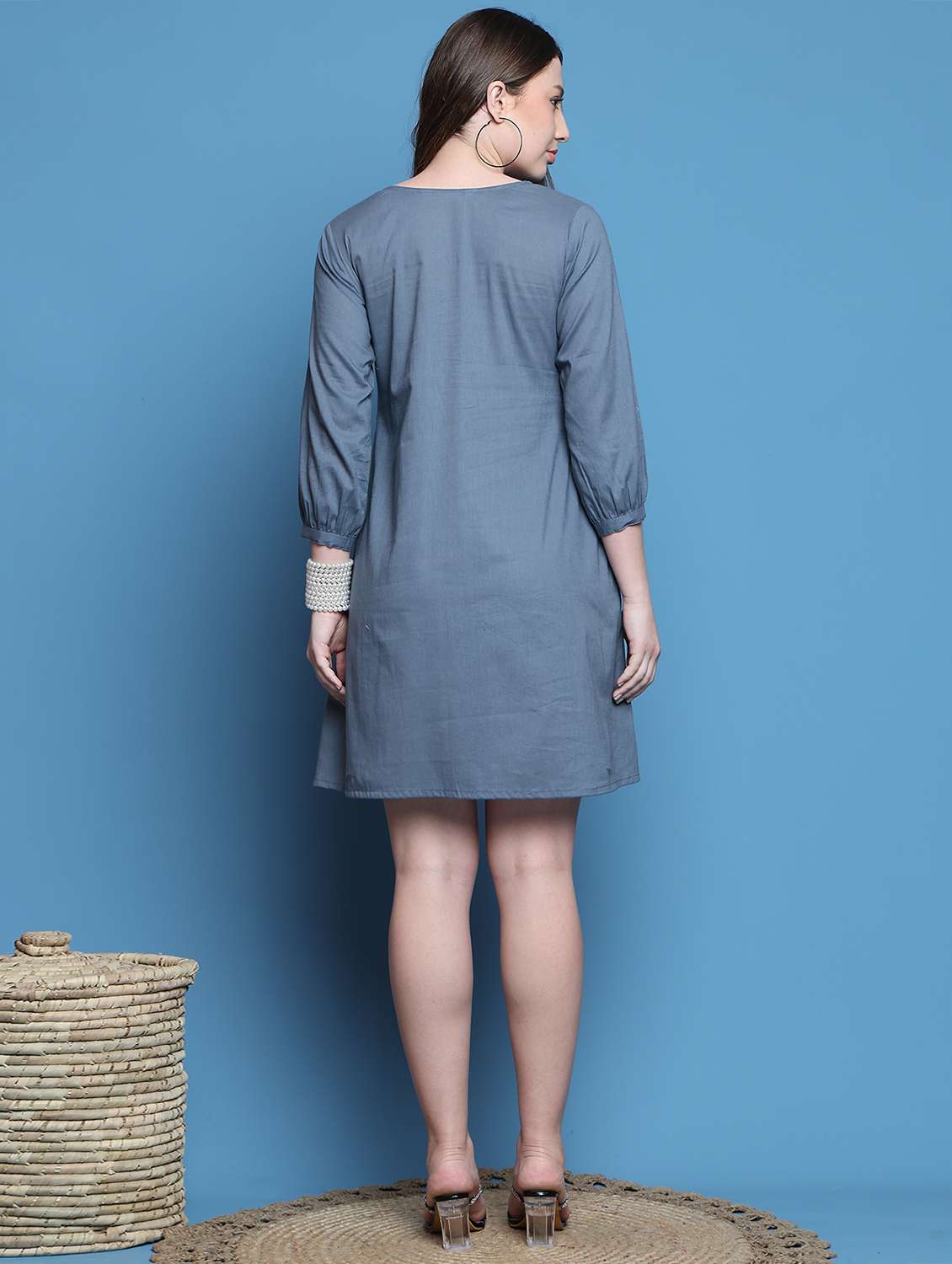 women solid three quarter sleeve dress - 22146945 -  Standard Image - 2