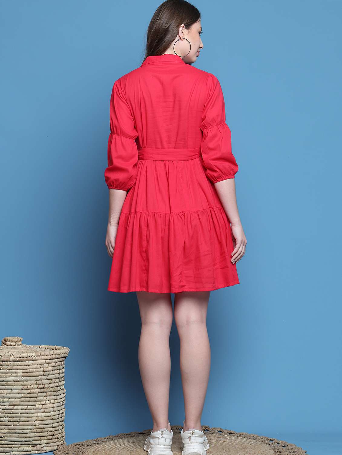 women solid three quarter sleeve dress - 22146946 -  Standard Image - 2