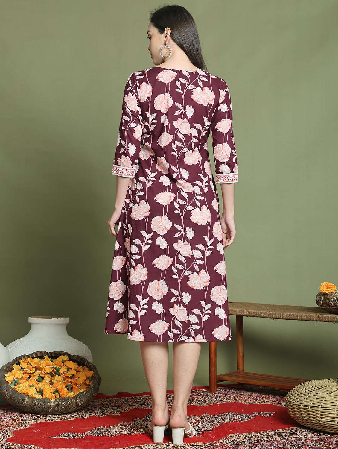 women printed three quarter sleeve dress - 22146948 -  Standard Image - 2
