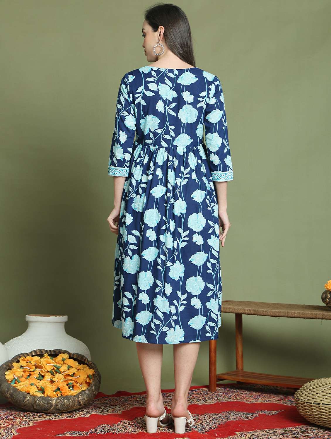 women printed three quarter sleeve dress - 22146951 -  Standard Image - 2