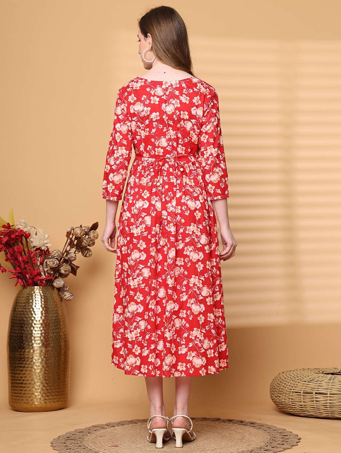 women printed three quarter sleeve dress - 22146954 -  Standard Image - 2