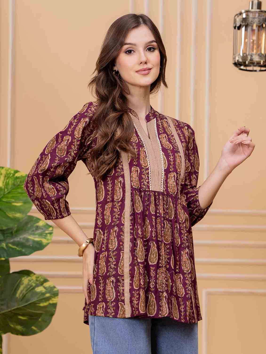 women paisley printed puff sleeve ethnic top - 22147117 -  Standard Image - 2