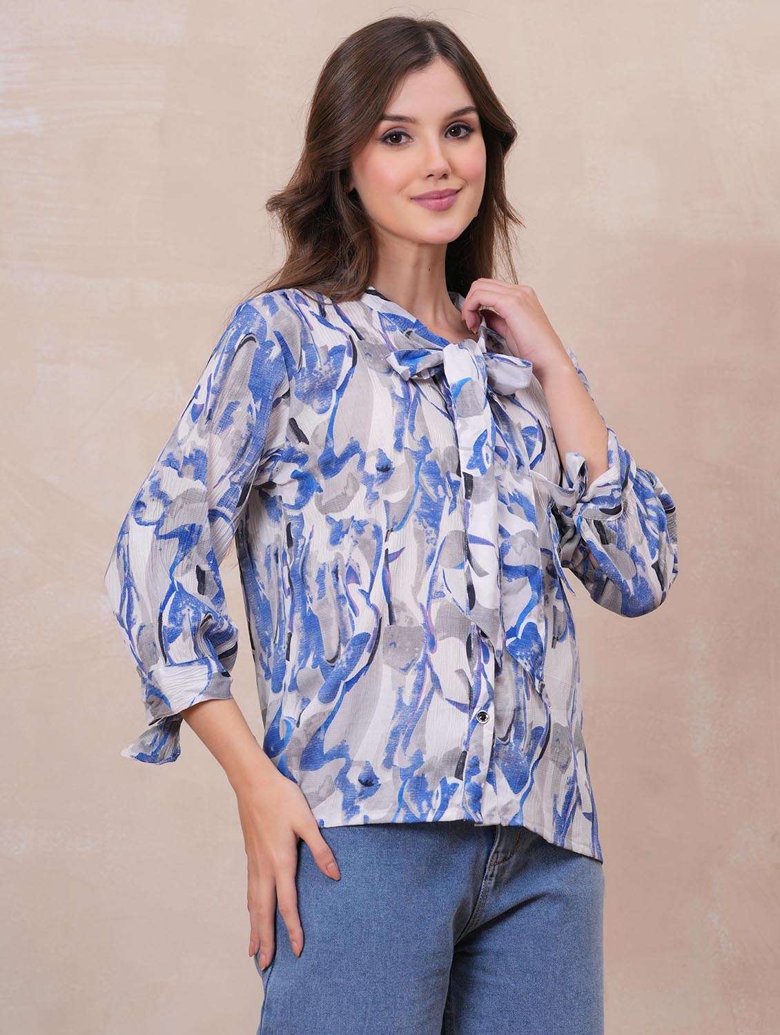 women printed three quarter sleeve regular shirt - 22147122 -  Standard Image - 2