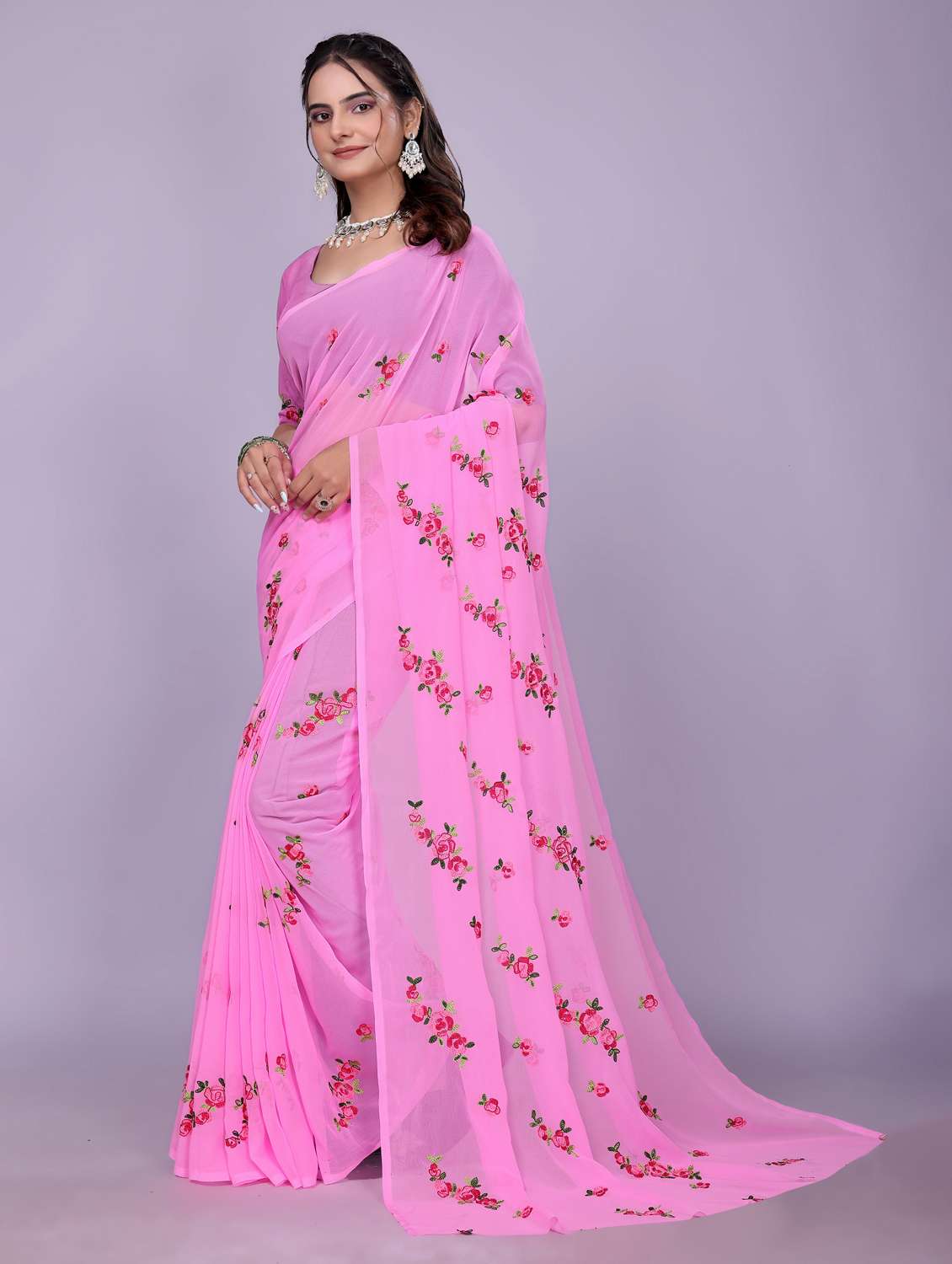 women pink embroidered saree with blouse - 22147130 - Standard Image - 2