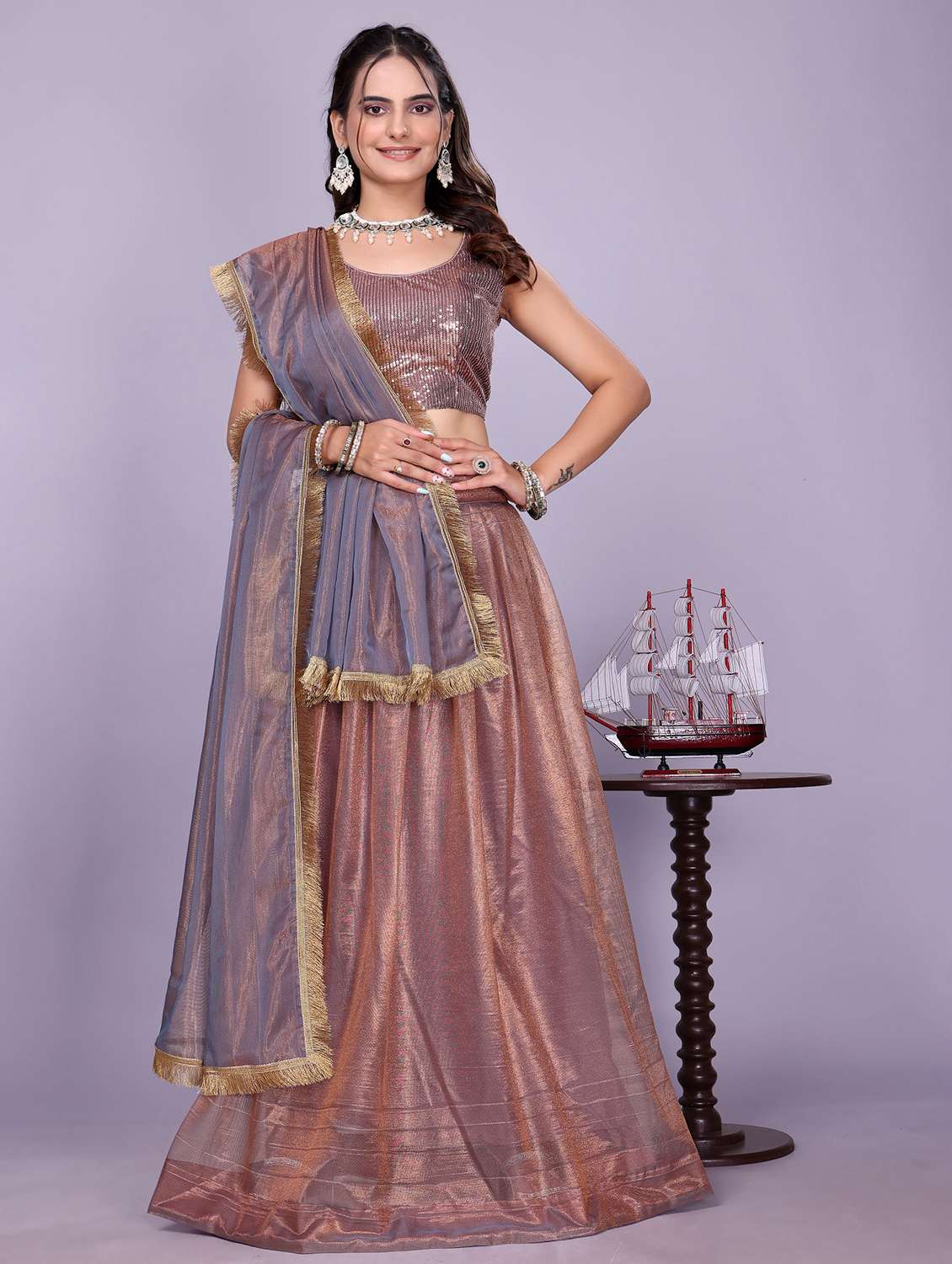 women solid flared semi-stitched lehenga