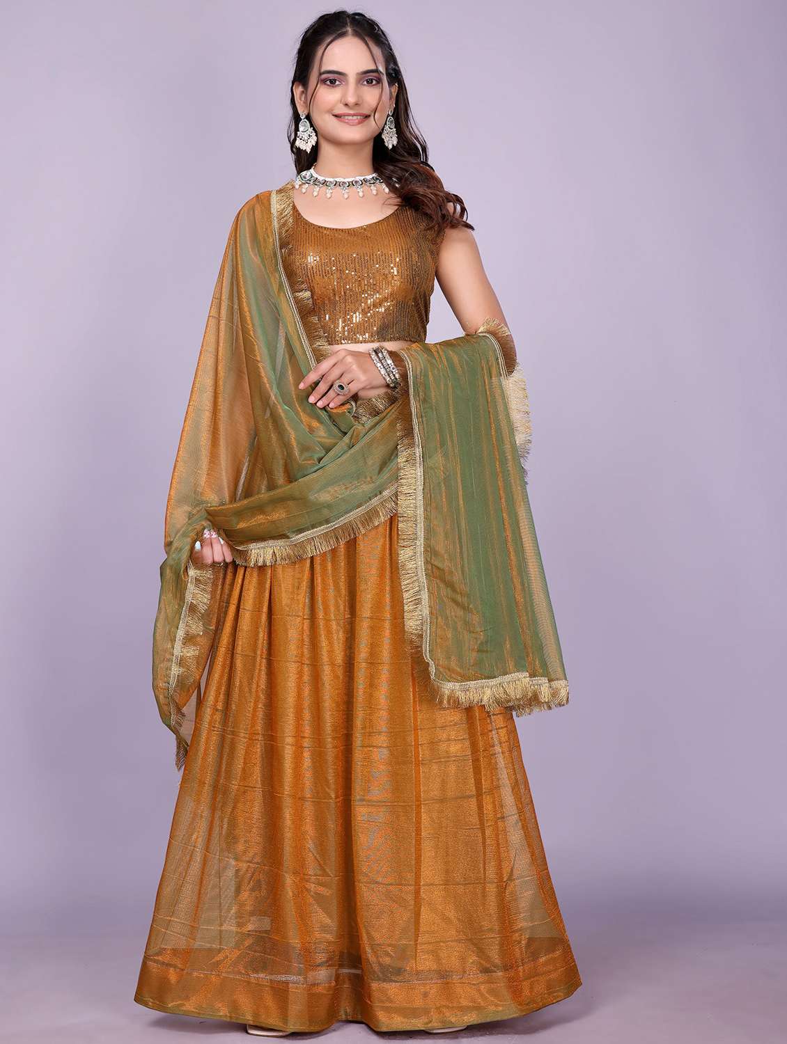 women solid flared semi-stitched lehenga